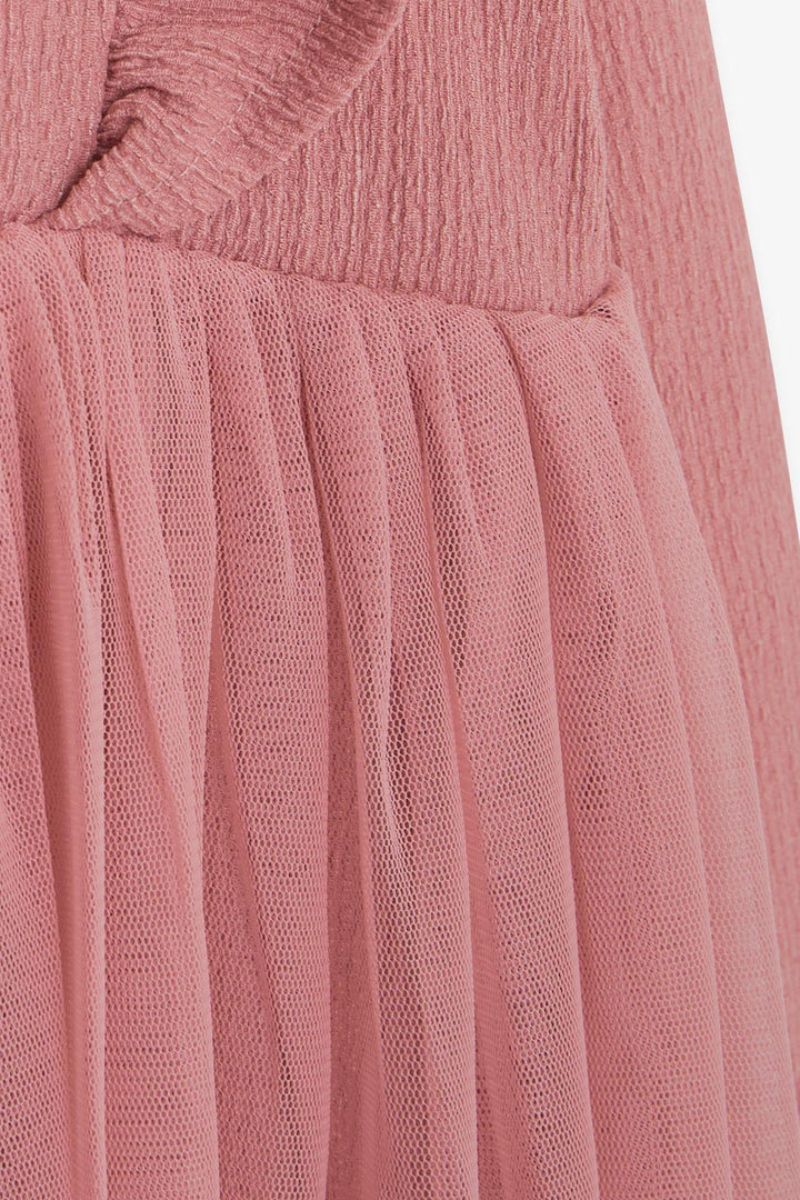 BRE Breeze Girl Child Long Sleeve Dress with Frilly Shoulders, 3-8 Years, Rose Pink - Williamsburg