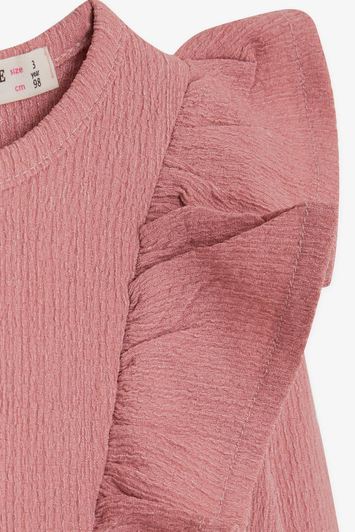 BRE Breeze Girl Child Long Sleeve Dress with Frilly Shoulders, 3-8 Years, Rose Pink - Williamsburg