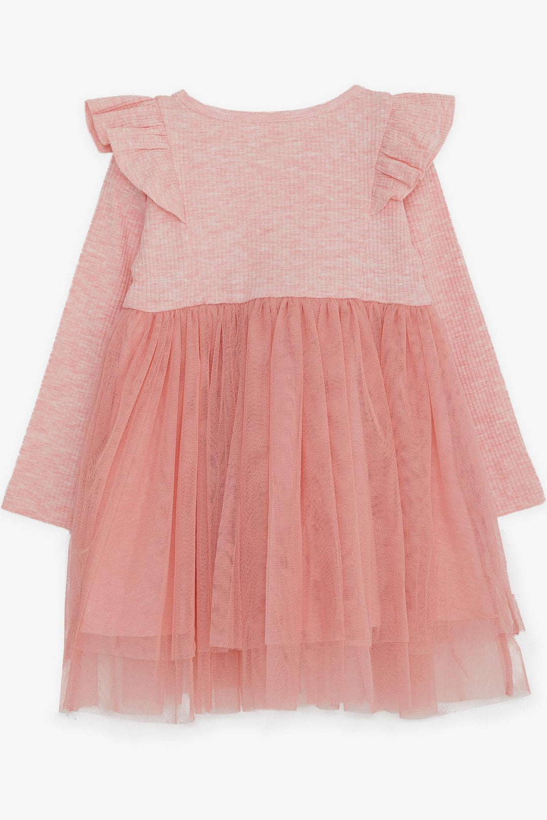 BRE Breeze Girl Child Long Sleeve Dress with Frilled Shoulders 3-8 Years, Salmon Melange - Alcobaça