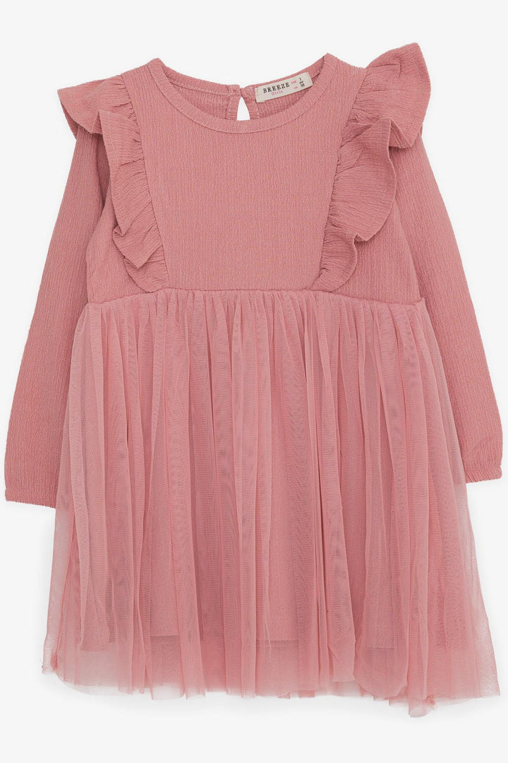 BRE Breeze Girl Child Long Sleeve Dress with Frilly Shoulders, 3-8 Years, Rose Pink - Williamsburg
