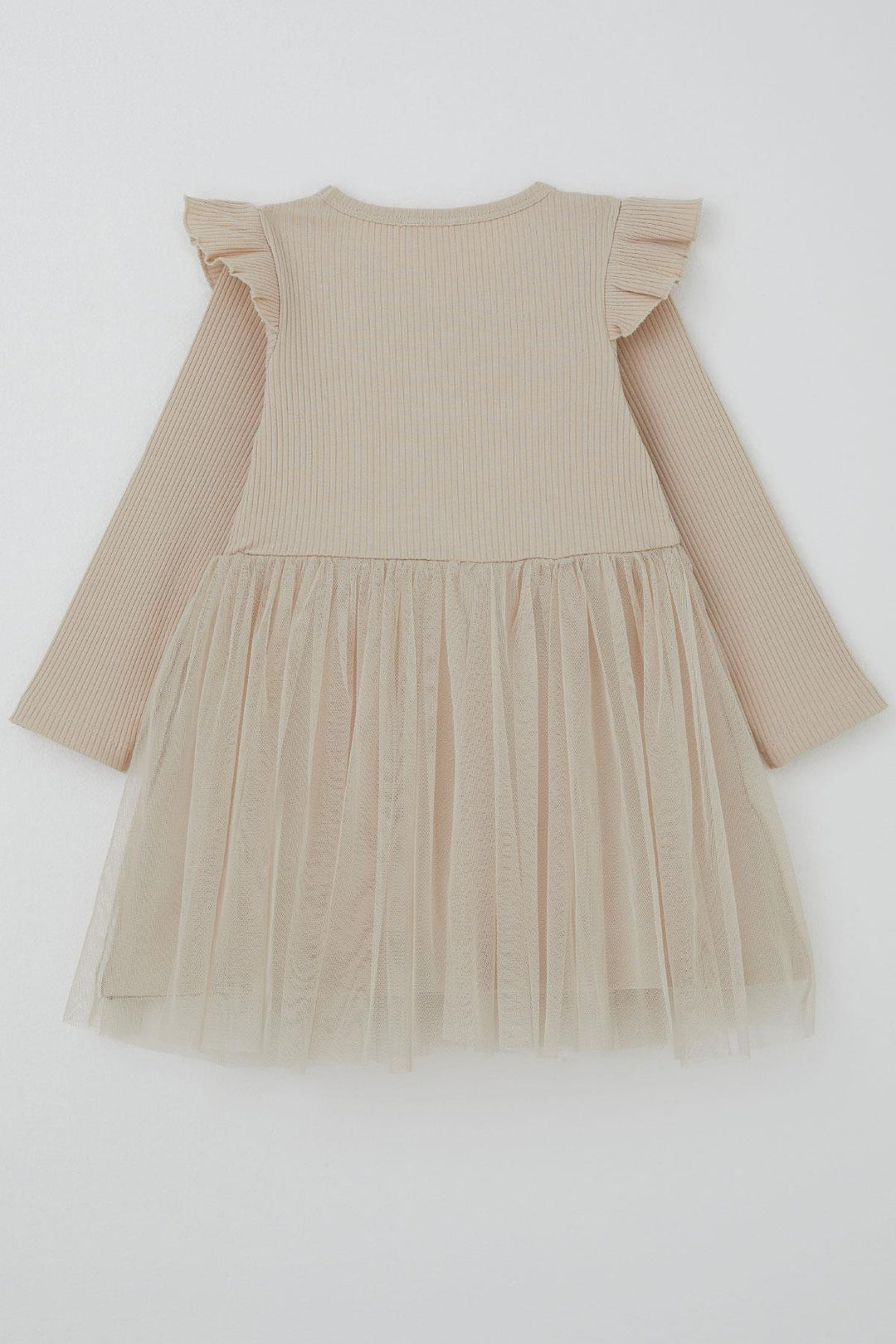 BRE Breeze Girl Child Long Sleeve Dress with Frill Detail and Bow 3-8 Years, Beige - Westminster