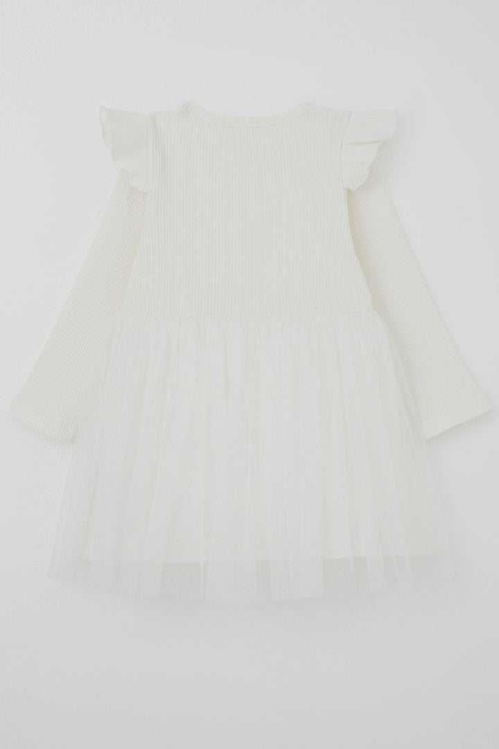 BRE Breeze Girl Child Long Sleeve Dress with Frill Detail and Bow 3-8 Years, Ecru - Encarnación de Díaz