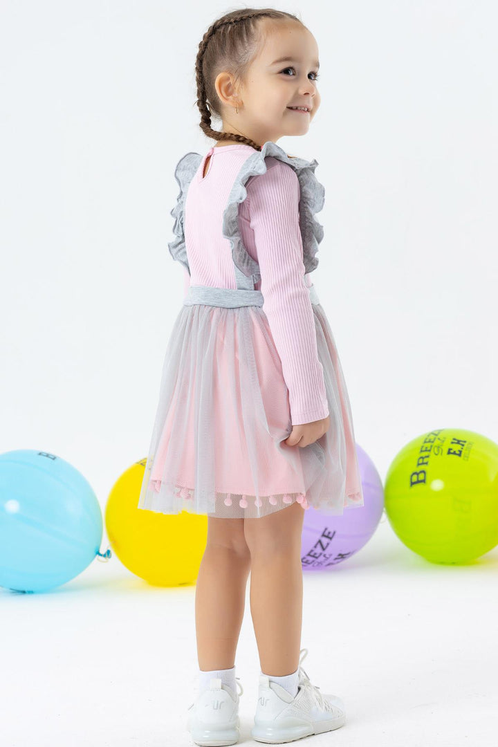 BRE Breeze Girl Child Long Sleeve Dress with Pompons Tulle 1.5-5 Years, Powder - Port Macquarie