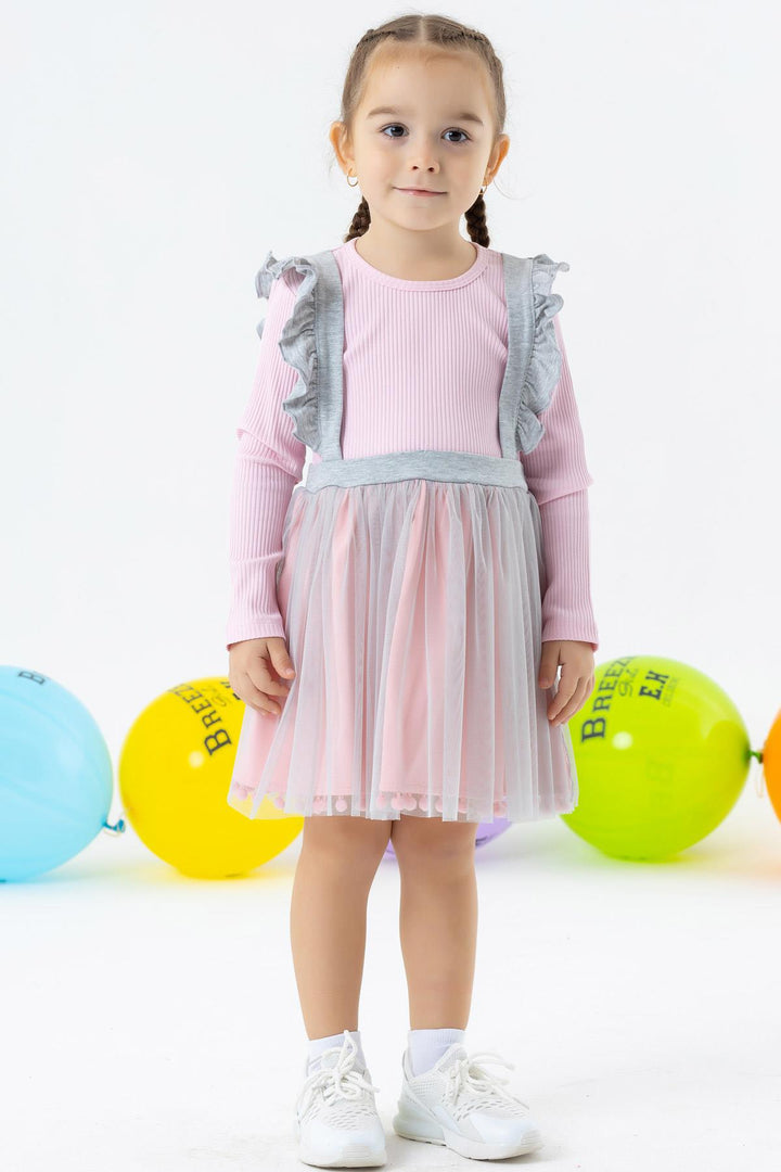 BRE Breeze Girl Child Long Sleeve Dress with Pompons Tulle 1.5-5 Years, Powder - Port Macquarie