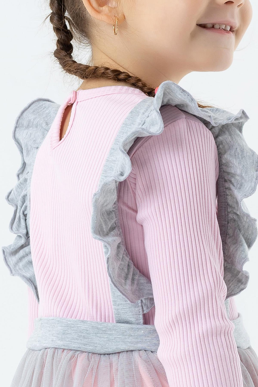 BRE Breeze Girl Child Long Sleeve Dress with Pompons Tulle 1.5-5 Years, Powder - Port Macquarie