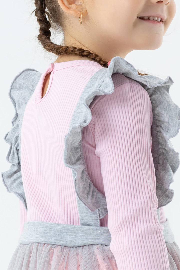 BRE Breeze Girl Child Long Sleeve Dress with Pompons Tulle 1.5-5 Years, Powder - Port Macquarie
