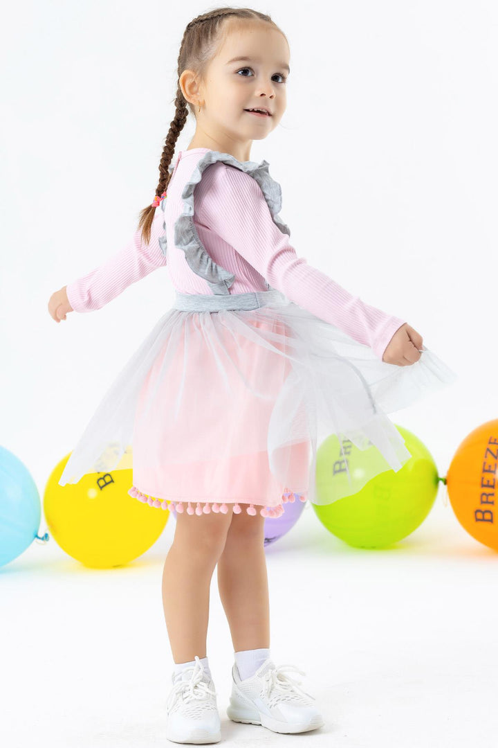 BRE Breeze Girl Child Long Sleeve Dress with Pompons Tulle 1.5-5 Years, Powder - Port Macquarie