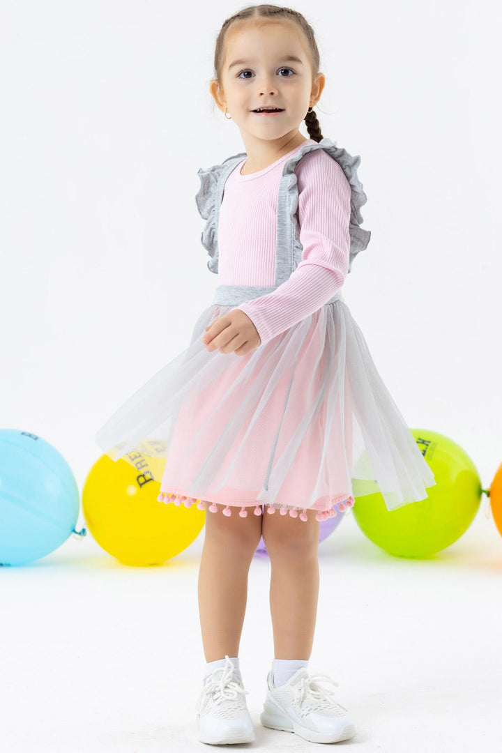 BRE Breeze Girl Child Long Sleeve Dress with Pompons Tulle 1.5-5 Years, Powder - Port Macquarie