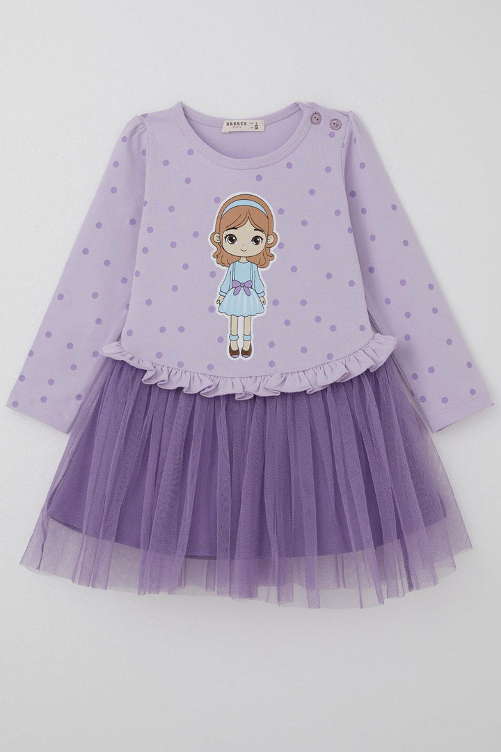 BRE Breeze Girl Child Long Sleeve Dress with Polka Dot Pattern Cool Girl Printed 1.5-5 Years, Lilac - Capannori