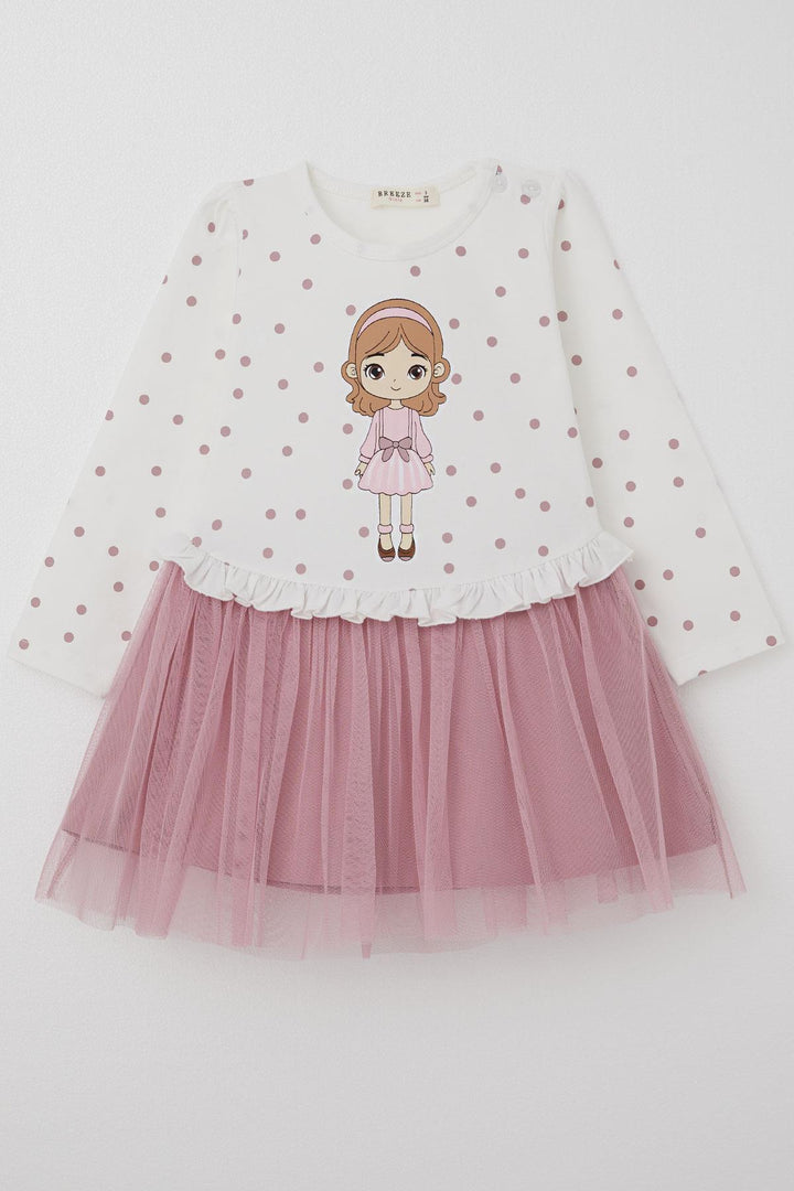 BRE Breeze Girl Child Long Sleeve Dress with Polka Dot Pattern Cool Girl Printed 1.5-5 Years, Ecru - Loughborough