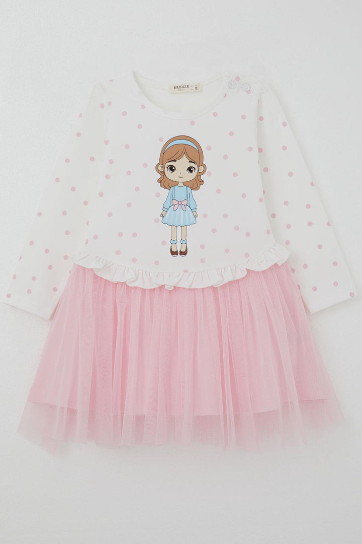 BRE Breeze Girl Child Long Sleeve Dress Polka Dot Pattern Cool Girl Printed 1.5-5 Years, Ecru - Reading