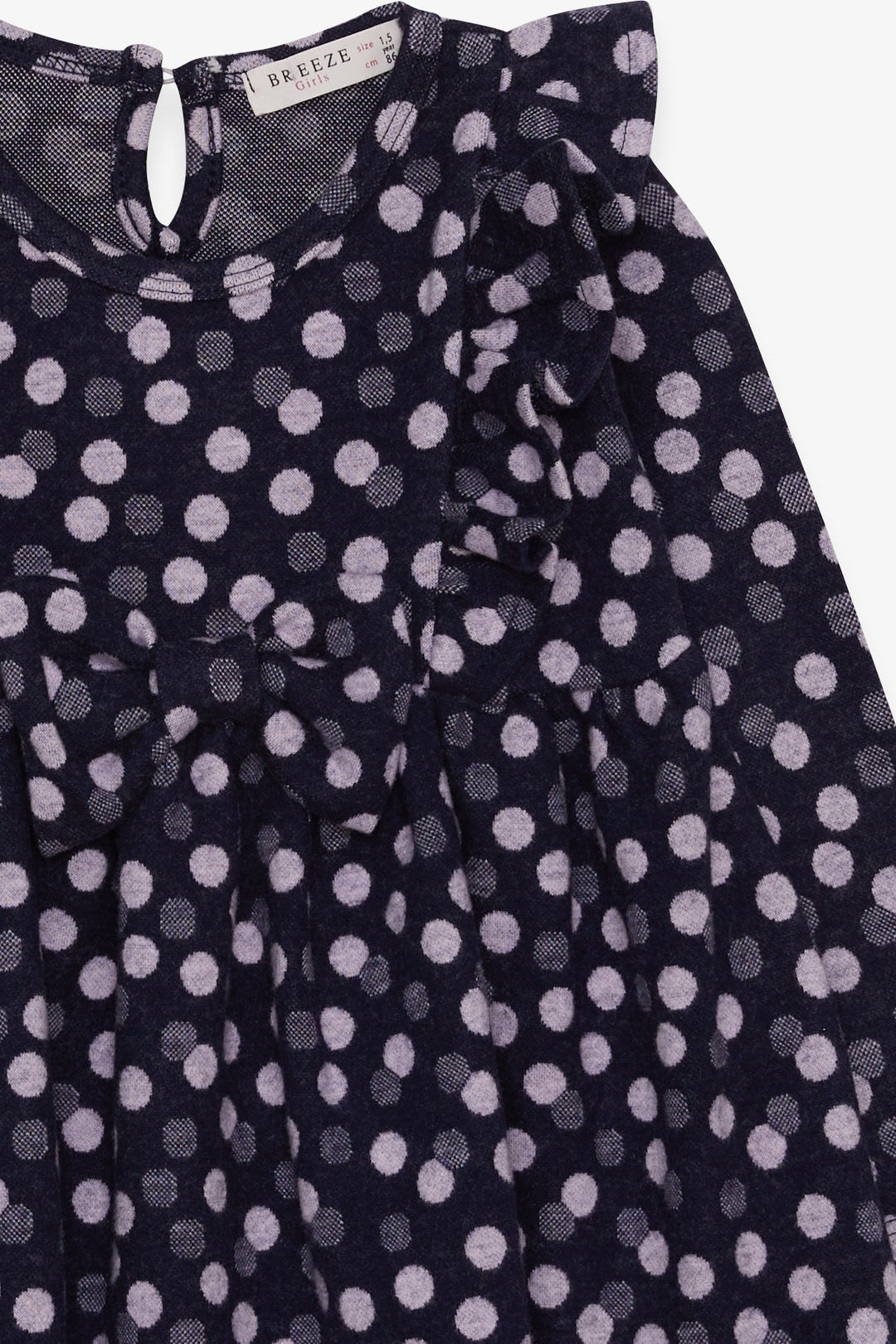 BRE Breeze Girl Child Long Sleeve Dress with Polka Dot Bow 1.5-5 Years, Navy Blue - East Orange