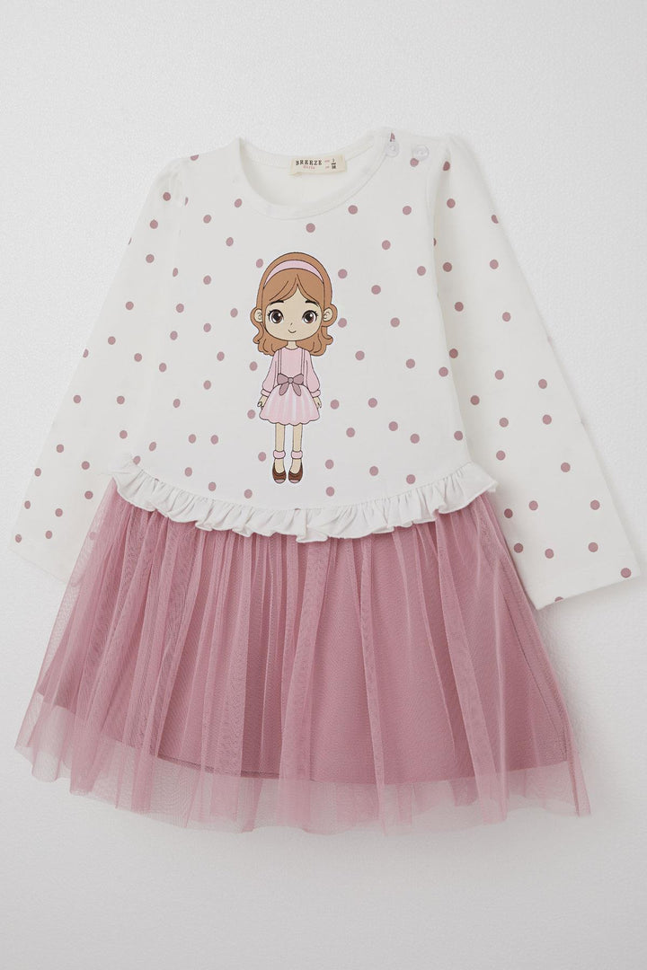 BRE Breeze Girl Child Long Sleeve Dress with Polka Dot Pattern Cool Girl Printed 1.5-5 Years, Ecru - Loughborough