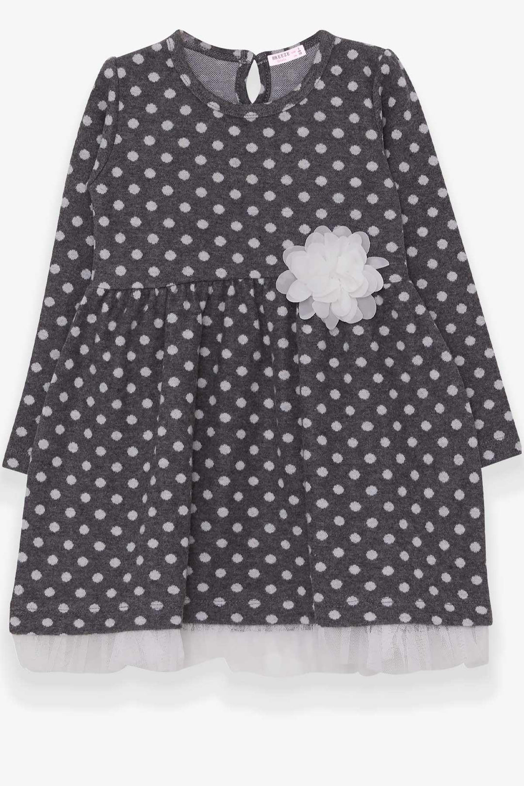 BRE Breeze Girl Child Long Sleeve Dress Polka Dot White Floral 3-7 Years, Smoke Gray - Santa María Atzompa