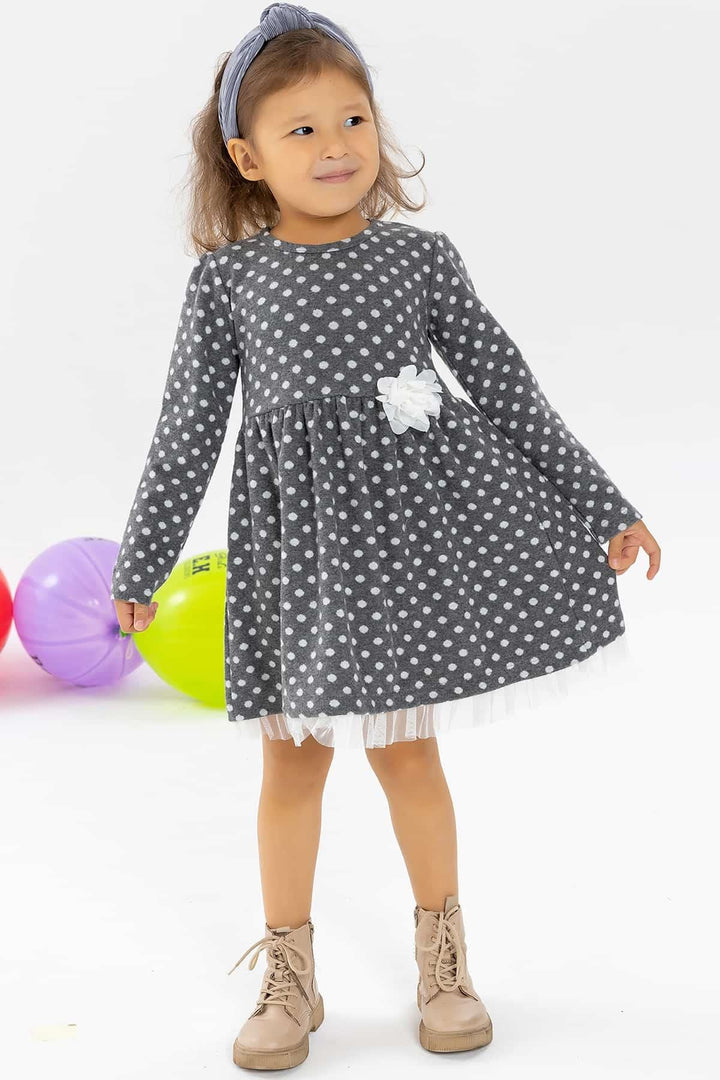 BRE Breeze Girl Child Long Sleeve Dress Polka Dot White Floral 3-7 Years, Smoke Gray - Santa María Atzompa