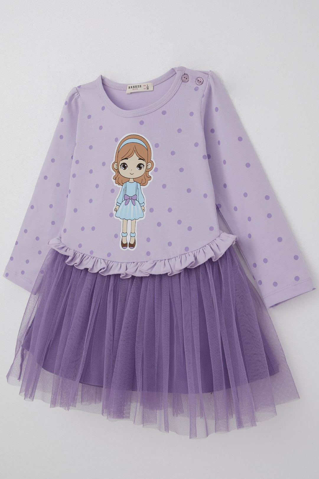 BRE Breeze Girl Child Long Sleeve Dress with Polka Dot Pattern Cool Girl Printed 1.5-5 Years, Lilac - Capannori