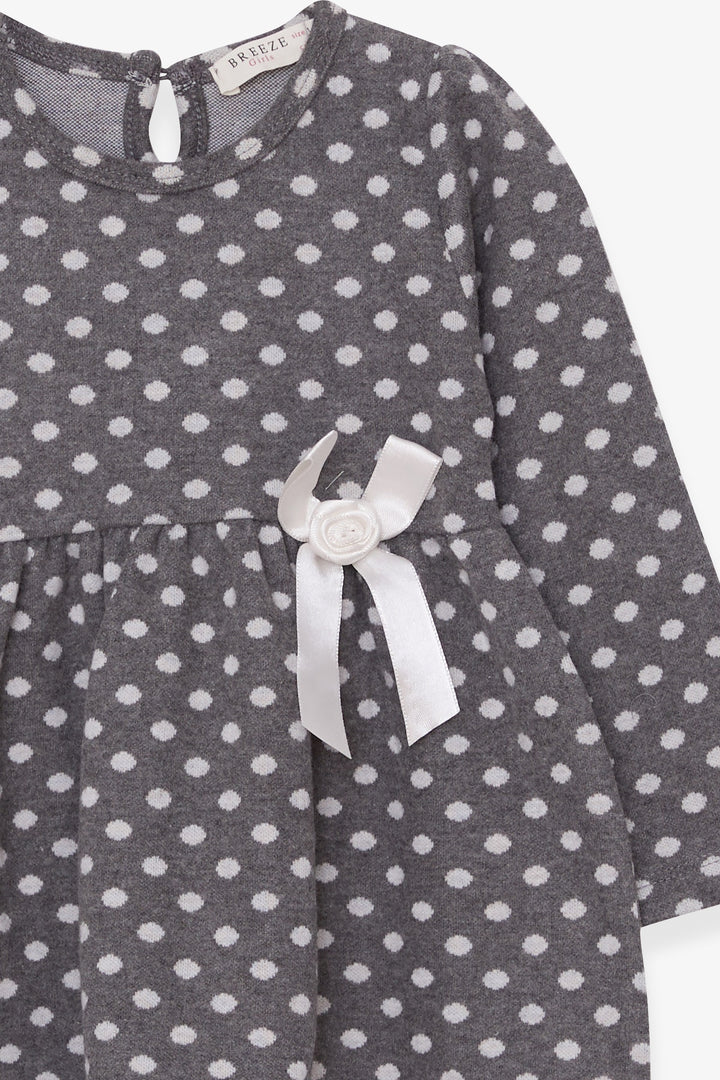 BRE Breeze Girl Child Long Sleeve Dress with Polka Dot Bow 1.5-5 Years, Smoke Gray - Council Bluffs