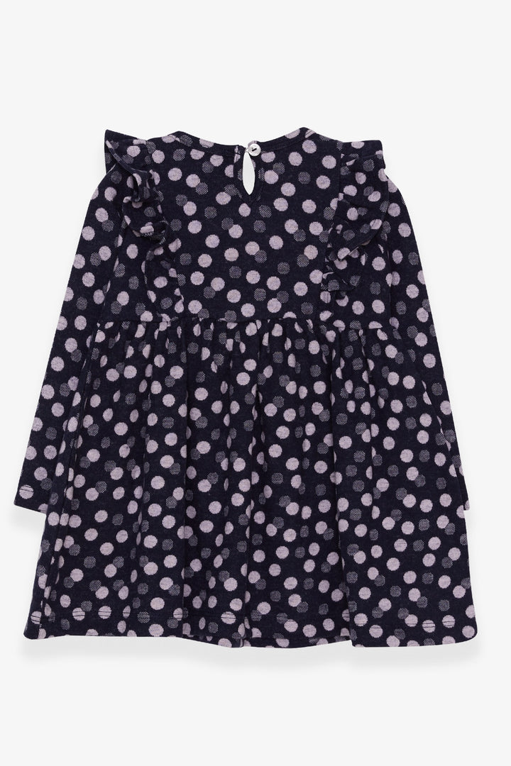 BRE Breeze Girl Child Long Sleeve Dress with Polka Dot Bow 1.5-5 Years, Navy Blue - East Orange