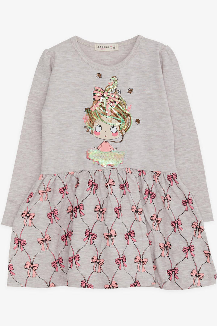 BRE Breeze Girl Child Long Sleeve Dress Sequined Girl Printed 3-7 Years, Beige Melange - Mount Juliet