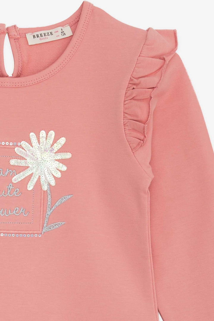 BRE Breeze Girl Child Long Sleeve Dress Sequined Flower Printed 3-8 Years, Rose Pink - Bolton