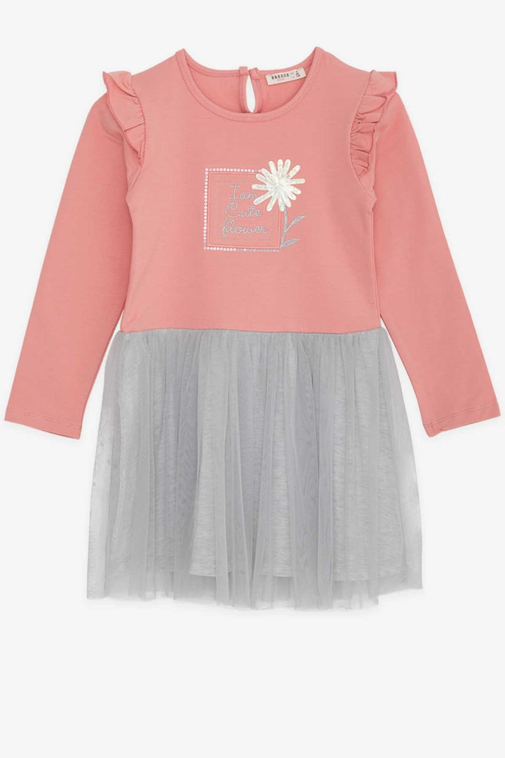BRE Breeze Girl Child Long Sleeve Dress Sequined Flower Printed 3-8 Years, Rose Pink - Bolton