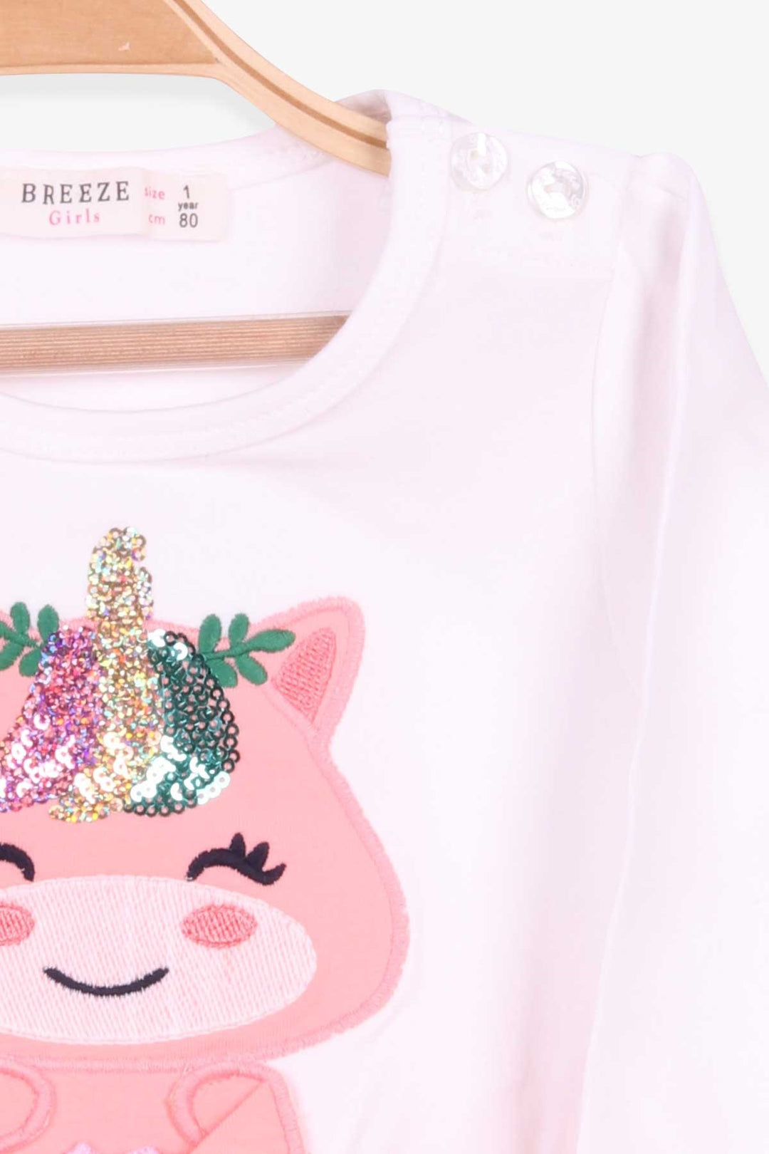 BRE Breeze Girl's Dress with Sequined Embroidered Cat, 1-4 Years, Ecru - Gresham