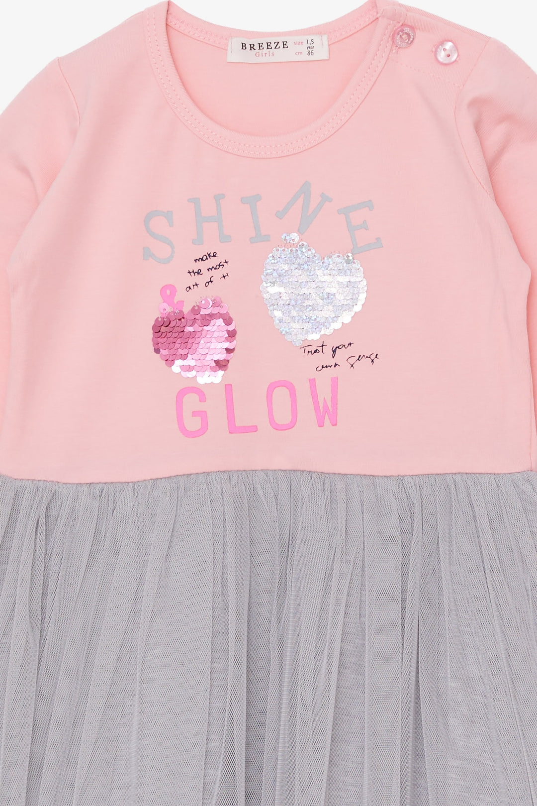 BRE Breeze Girl Child Long Sleeve Dress Sequined Summer Printed 1.5-5 Years, Powder - Badalona