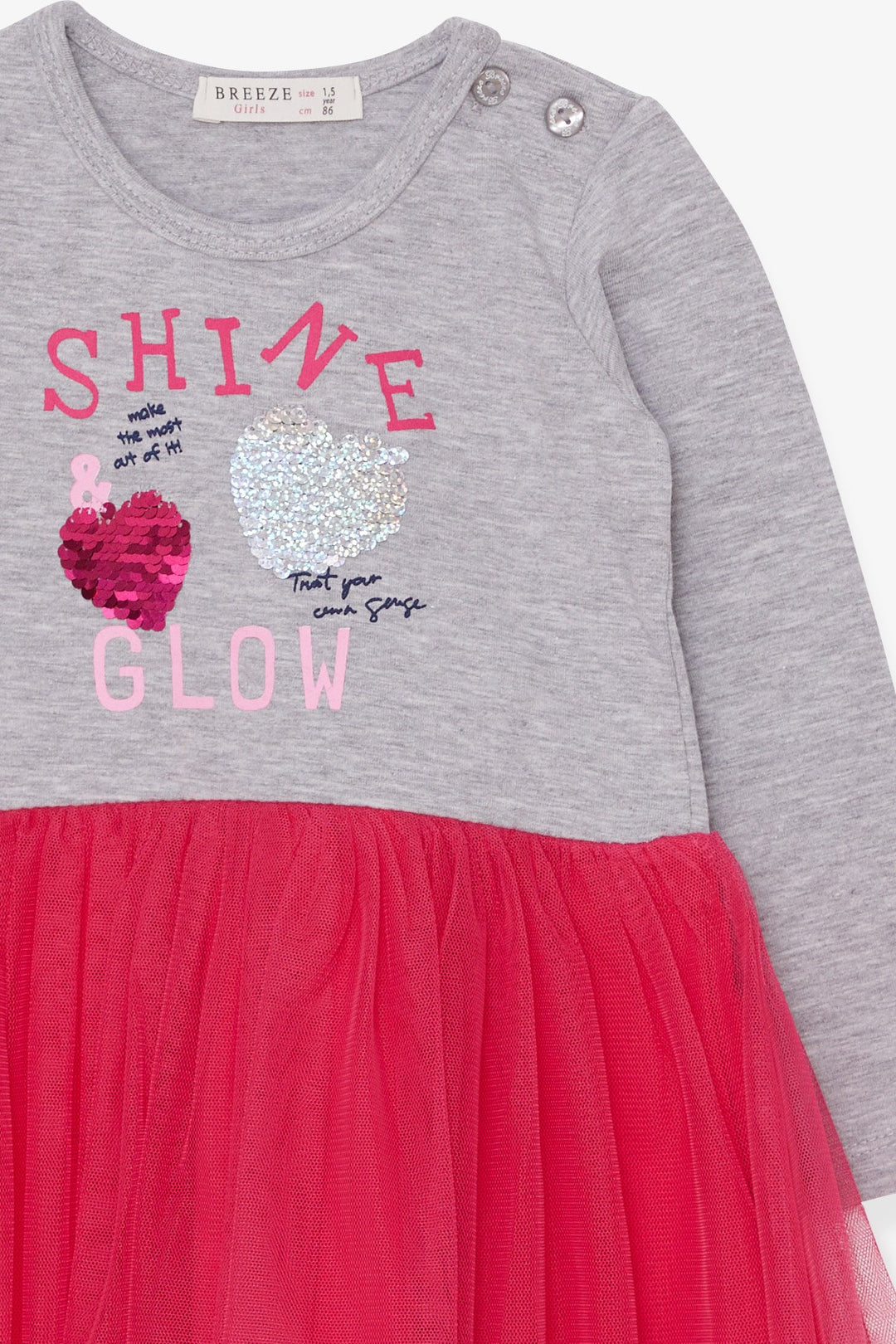 BRE Breeze Girl Child Long Sleeve Dress Sequined Summer Printed 1.5-5 Years, Grey Melange - Lincoln Park