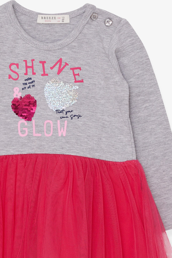 BRE Breeze Girl Child Long Sleeve Dress Sequined Summer Printed 1.5-5 Years, Grey Melange - Lincoln Park