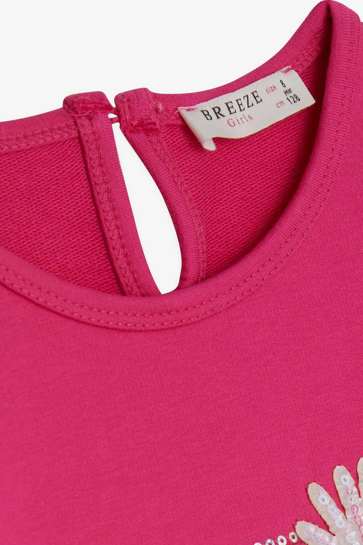 BRE Breeze Girl Child Long Sleeve Dress Sequined Flower Printed 3-8 Years, Fuchsia - Tecamachalco