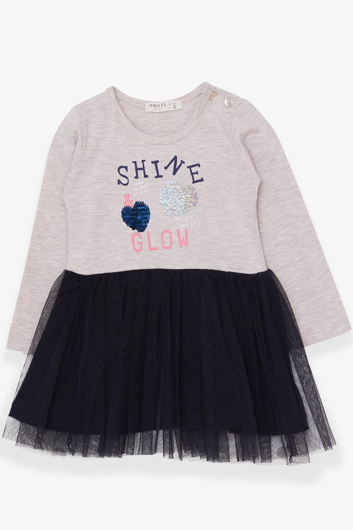BRE Breeze Girl Child Long Sleeve Dress Sequined Summer Printed 1.5-5 Years, Beige Melange - Montgomery