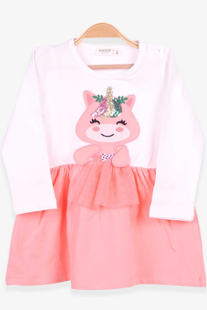 BRE Breeze Girl's Dress with Sequined Embroidered Cat, 1-4 Years, Ecru - Gresham