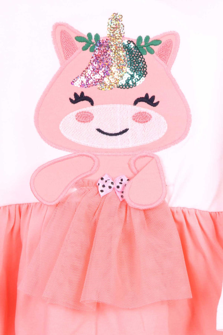 BRE Breeze Girl's Dress with Sequined Embroidered Cat, 1-4 Years, Ecru - Gresham