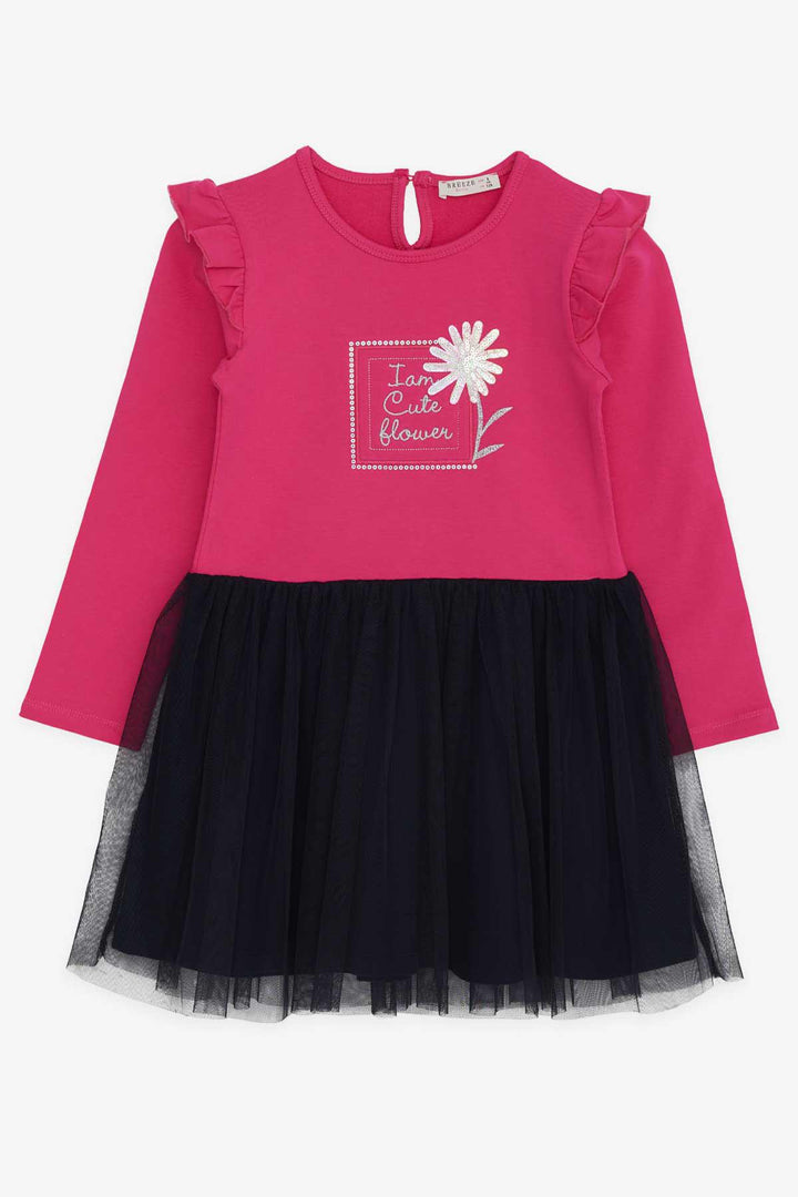 BRE Breeze Girl Child Long Sleeve Dress Sequined Flower Printed 3-8 Years, Fuchsia - Tecamachalco