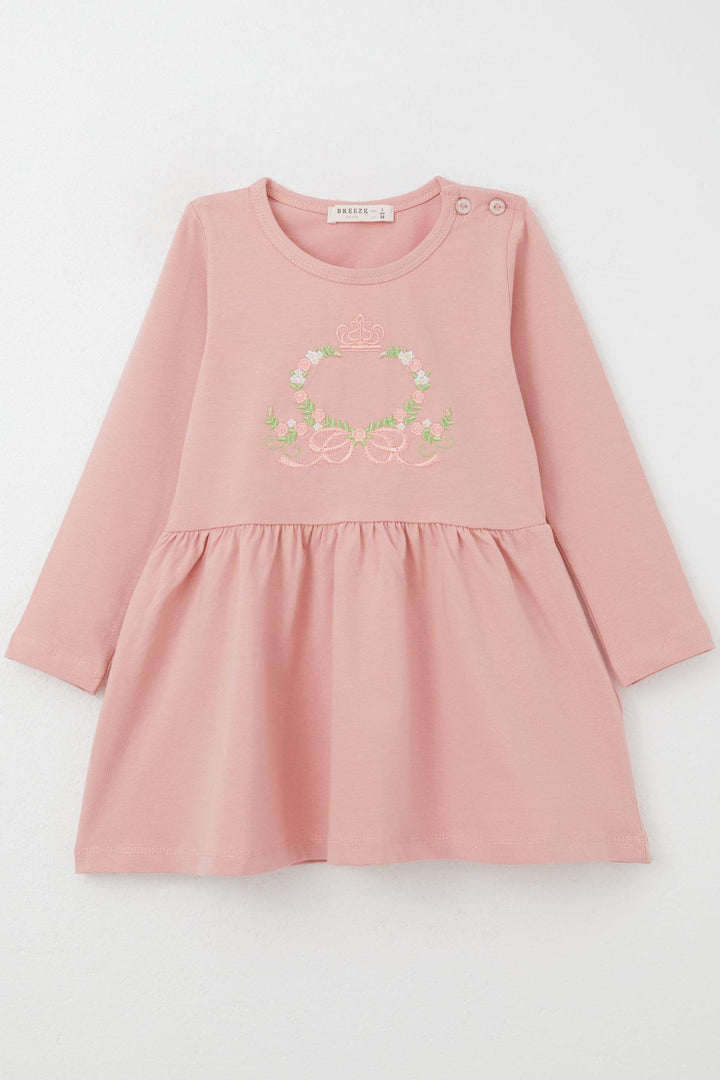 BRE Breeze Girl Child Long Sleeve Dress Colorful Flower Embroidered 1.5-5 Years, Rose Pink - Florence