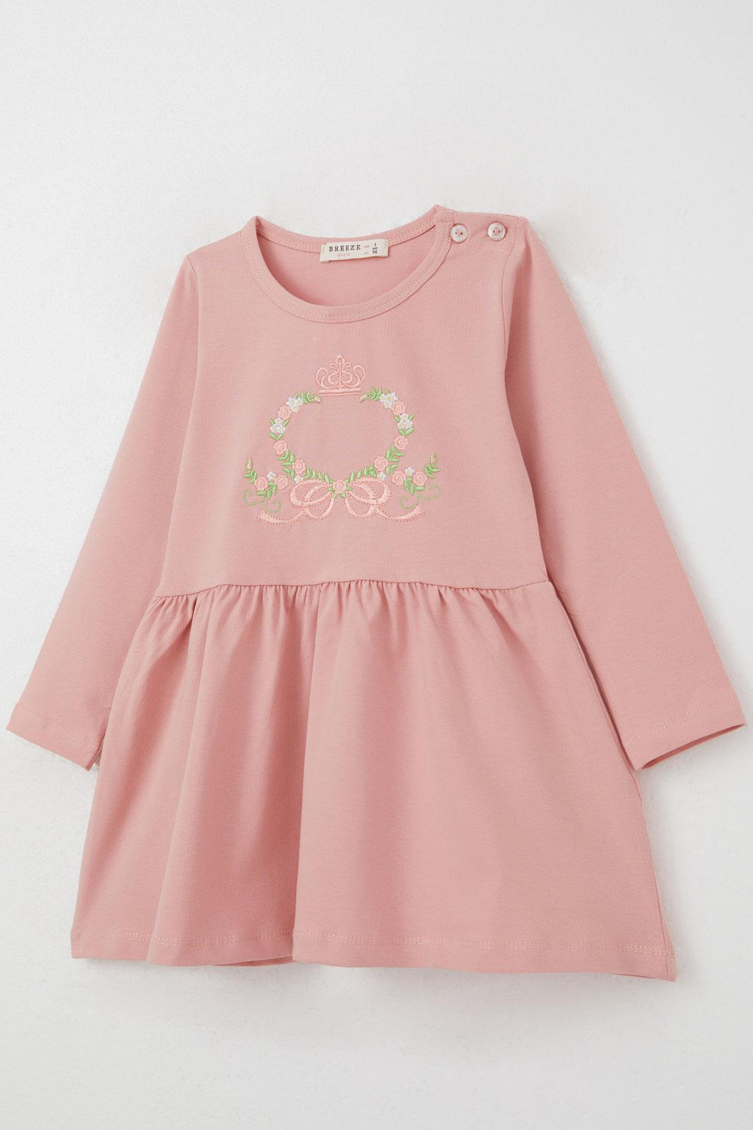 BRE Breeze Girl Child Long Sleeve Dress Colorful Flower Embroidered 1.5-5 Years, Rose Pink - Florence