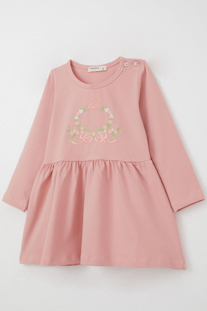 BRE Breeze Girl Child Long Sleeve Dress Colorful Flower Embroidered 1.5-5 Years, Rose Pink - Florence