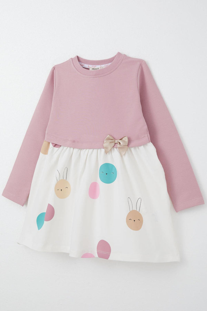 BRE Breeze Girl Child Long Sleeve Dress Cute Colorful Bunny Printed 1.5-5 Years, Rose Pink - Lauderdale Lakes