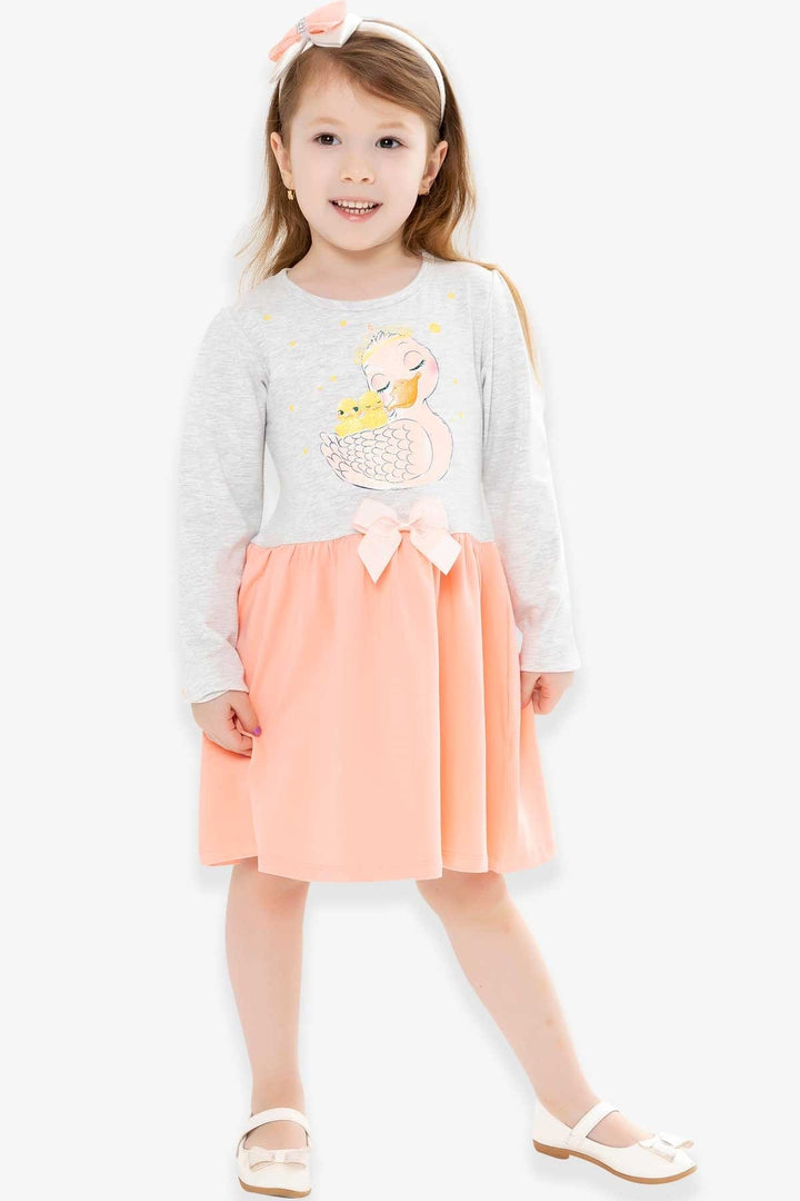 BRE Breeze Girl Child Long Sleeve Dress with Glittery Duck Print 1.5-5 Years, Light Grey Melange - Evanston