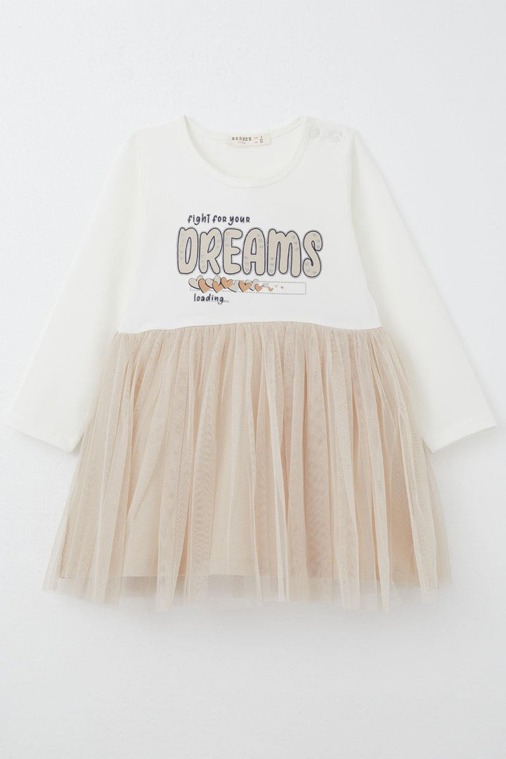 BRE Breeze Girl Child Long Sleeve Dress with Shiny Text Printed Hearts 2-6 Years, Ecru - Westchester