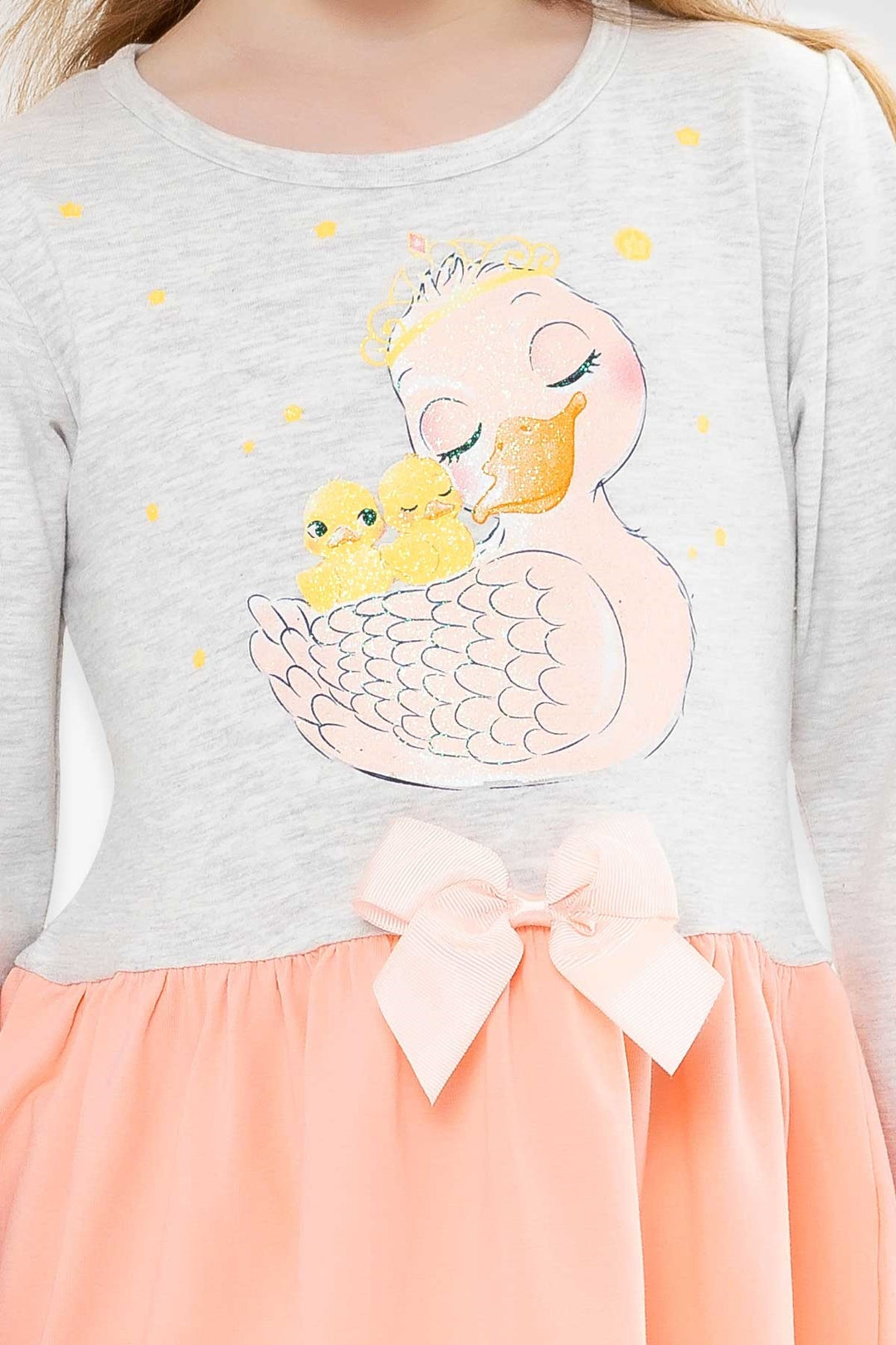 BRE Breeze Girl Child Long Sleeve Dress with Glittery Duck Print 1.5-5 Years, Light Grey Melange - Evanston