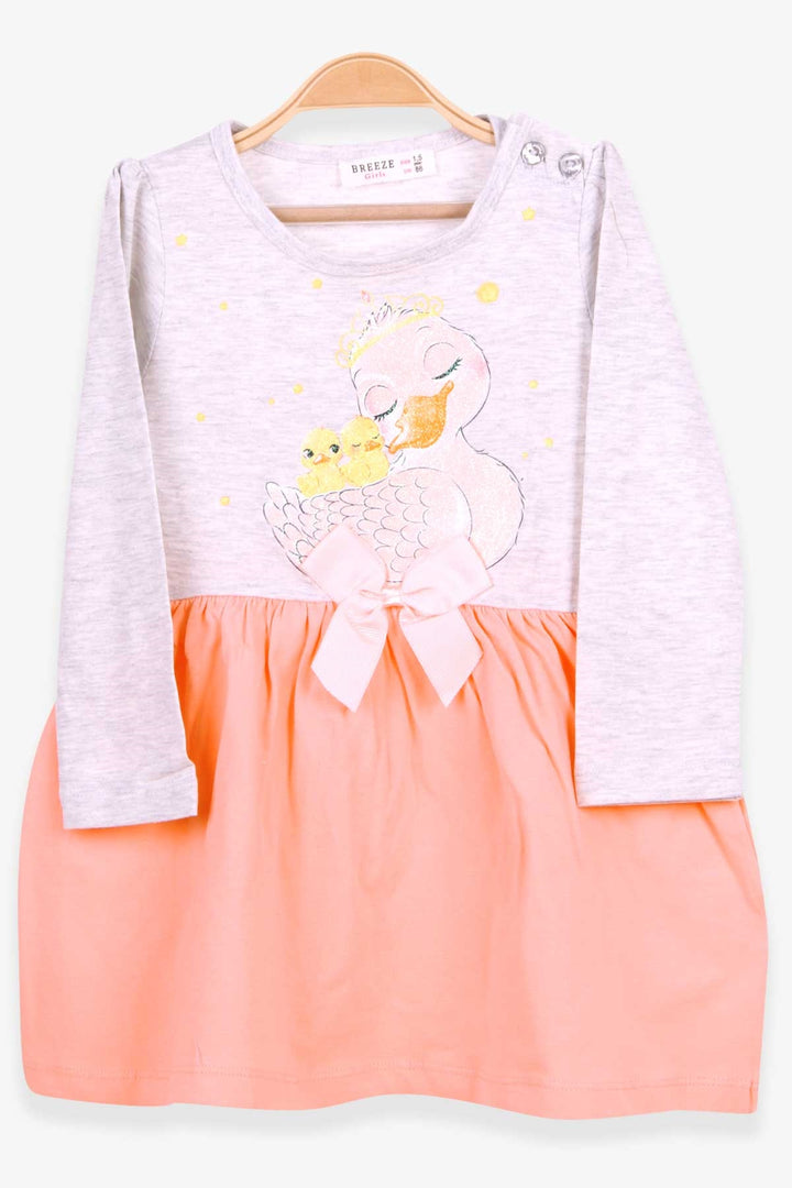 BRE Breeze Girl Child Long Sleeve Dress with Glittery Duck Print 1.5-5 Years, Light Grey Melange - Evanston