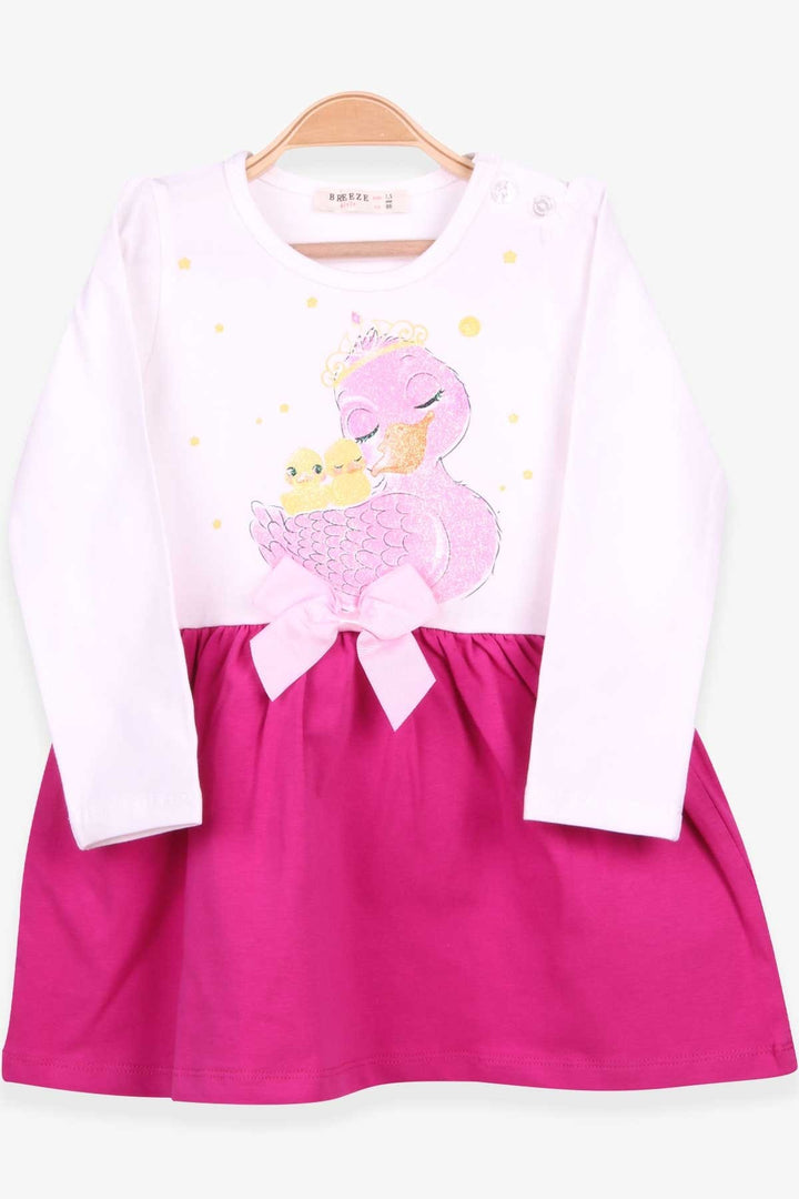 BRE Breeze Girl Child Long Sleeve Dress with Glittery Duck Print, 1.5-5 Years, Ecru - Commack