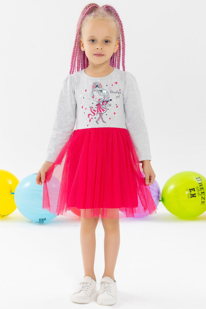 BRE Breeze Girl Child Long Sleeve Dress Decorated Girl Printed 2-6 Years, Grey Melange - London