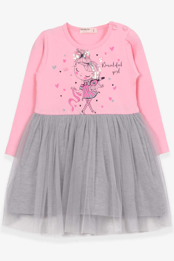 BRE Breeze Girl Child Long Sleeve Dress Decorated Girl Printed 2-6 Years, Powder - Bend