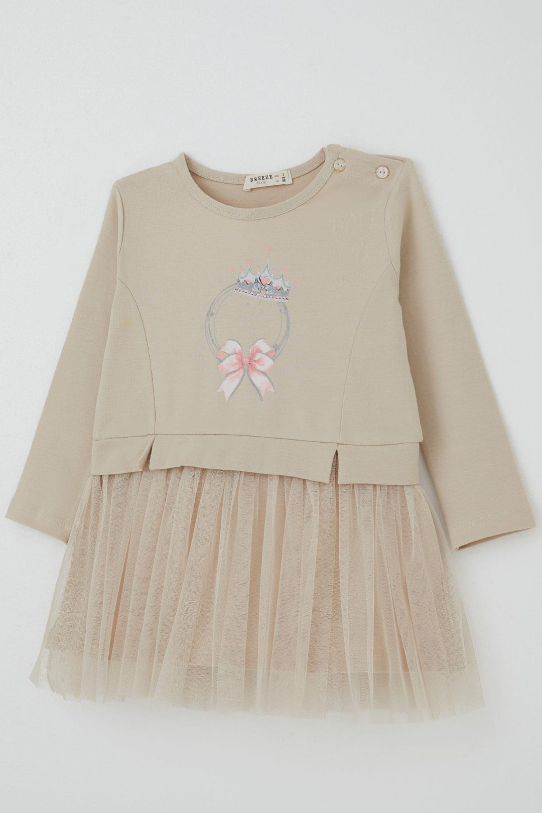 BRE Breeze Girl Child Long Sleeve Dress Crowned Heart Fairy Tale 2-6 Years, Beige - Raleigh