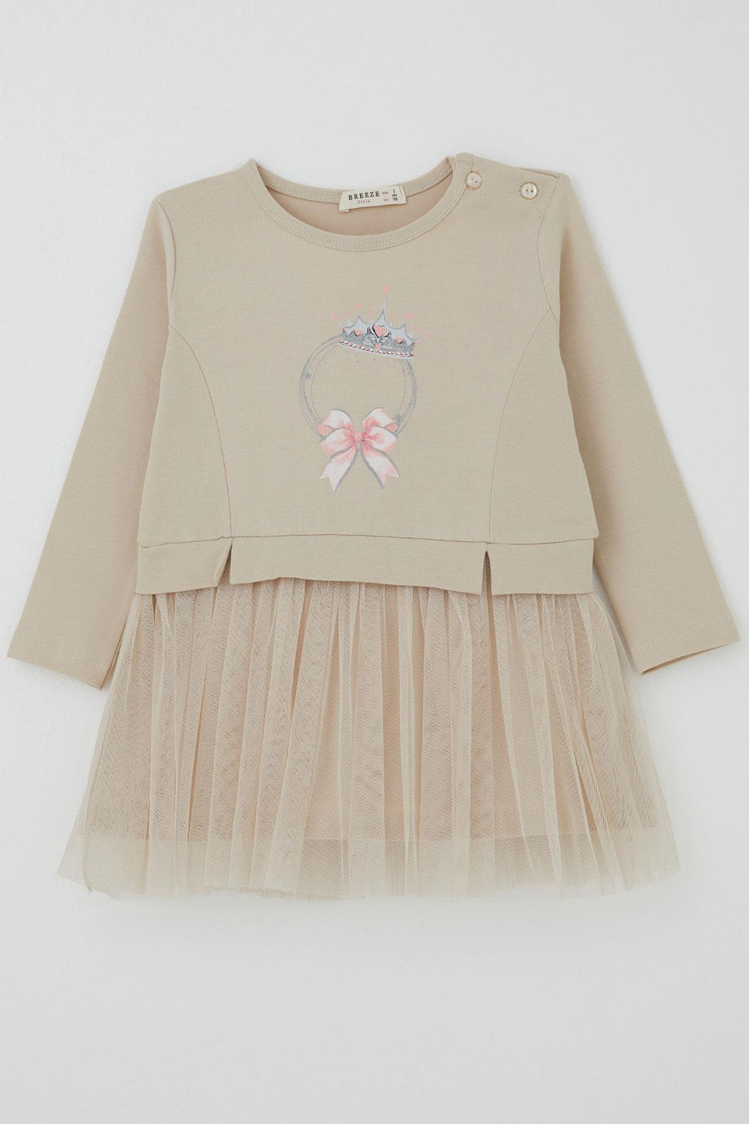 BRE Breeze Girl Child Long Sleeve Dress Crowned Heart Fairy Tale 2-6 Years, Beige - Raleigh