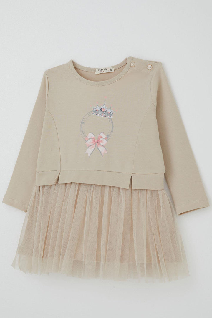 BRE Breeze Girl Child Long Sleeve Dress Crowned Heart Fairy Tale 2-6 Years, Beige - Raleigh