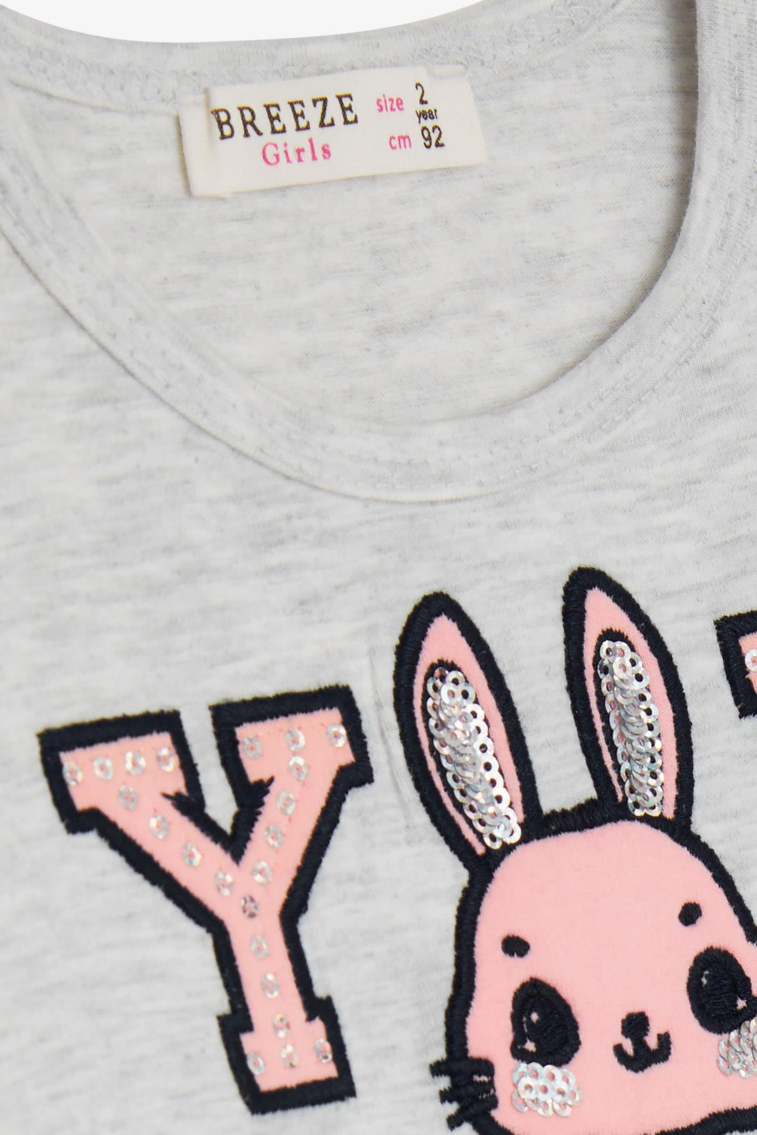 BRE Breeze Girl Child Long Sleeve Dress with Rabbit Embroidery 2-6 Years, Grey Melange - Pisa