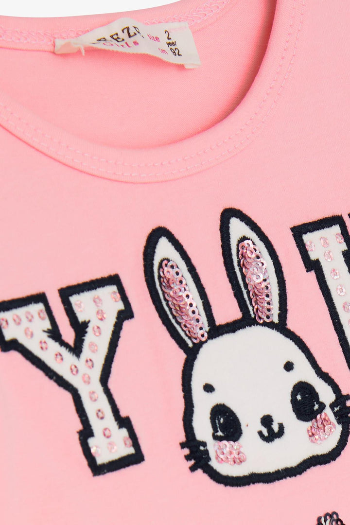 BRE Breeze Girl Child Long Sleeve Dress with Rabbit Embroidery 2-6 Years, Powder - Avellino